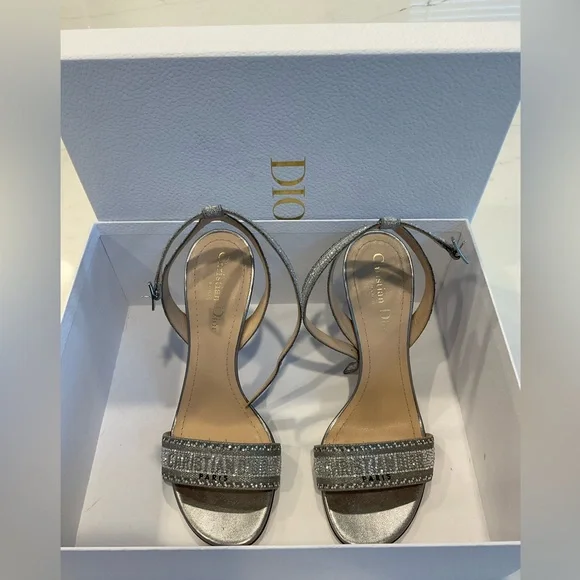 Dior Dway Heeled Sandals Metallic Thread Embroidery Strass size 38 - Picture 2 of 14